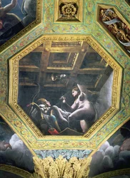 Psique vê Cupido enquanto dorme, caixão do teto do Salão do Amor e Psique, 1528 (óleo sobre estuque)